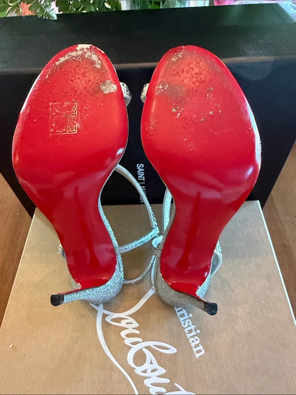 Christian Louboutin Silver Crystal Strappy Heels